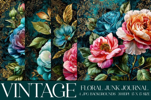 Elevate Your Designs with Junk Journal Floral Backgrounds, S33
