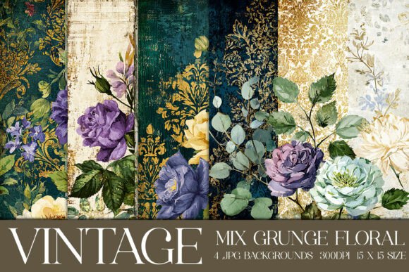 Exploring the Rich Textures of Vintage Grunge Floral Backgrounds, S19