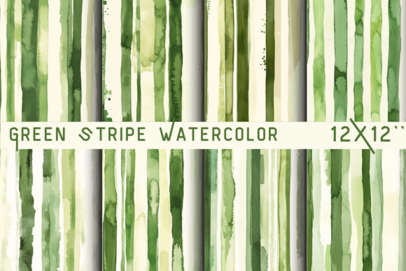 Green Stripe Watercolor Backgrounds for Modern Design