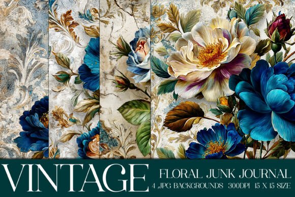 Junk Journal Floral Backgrounds, S27: Vintage Charm for Modern Projects