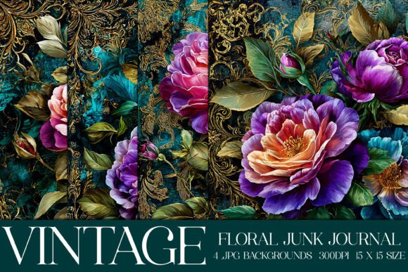 Luxury Floral Flowers Backgrounds, S40: A Vintage Junk Journal Patchwork Collection