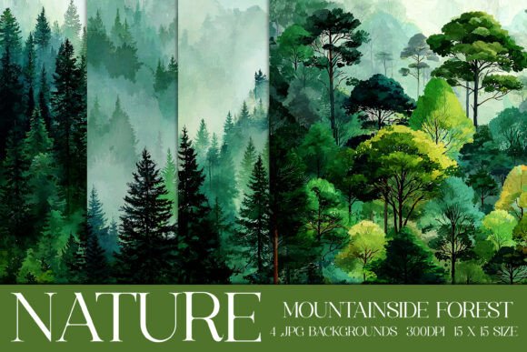 Mountainside Forest Backgrounds, S2: Deep Greens and Natural Textures