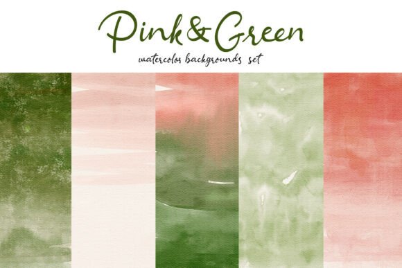 Pink & Green Watercolor Backgrounds Set