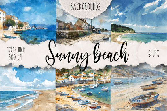 Sunny Beach Watercolor Backgrounds: A Fresh Design Asset