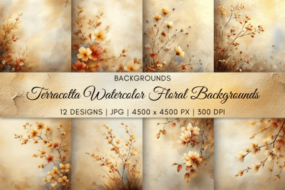 Terracotta Watercolor Floral Backgrounds: A Vintage Botanical Touch