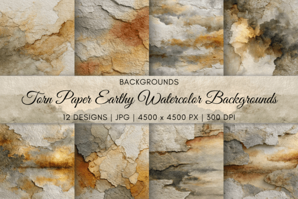 Torn Paper Earthy Watercolor Backgrounds: Raw Beauty for Digital Design
