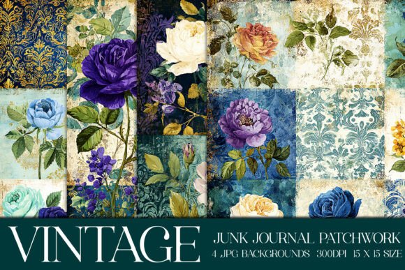 Unleash Vintage Charm with Junk Journal Patchwork Backgrounds S15