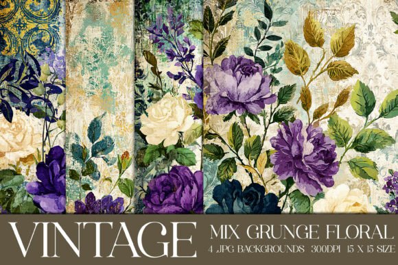 Vintage Grunge Floral Backgrounds, S14: Elevate Your Designs
