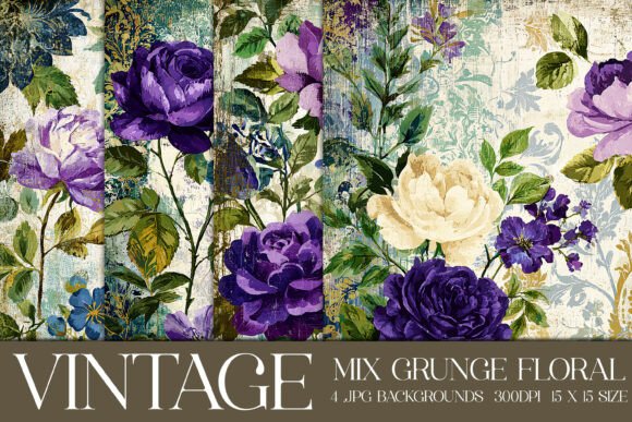 Vintage Grunge Floral Backgrounds, S18: A Designer's Toolkit