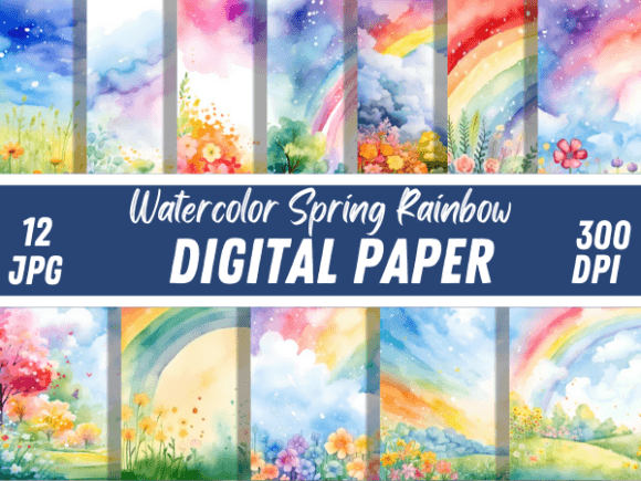 Watercolor Spring Rainbow Backgrounds: A Burst of Digital Color